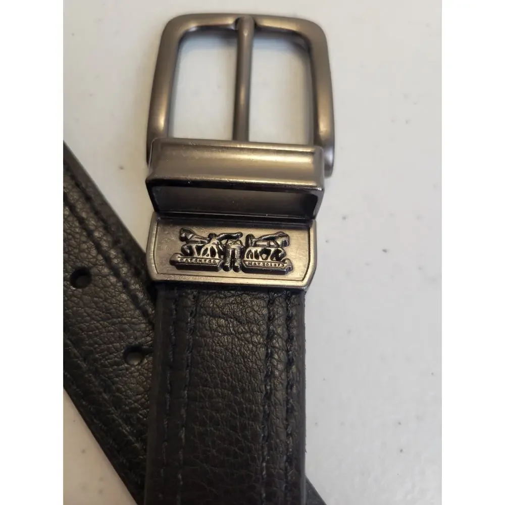 Dominica Rep. Cowboy Western‎ Belt Black Faux Leather Reversible Men's 33/36